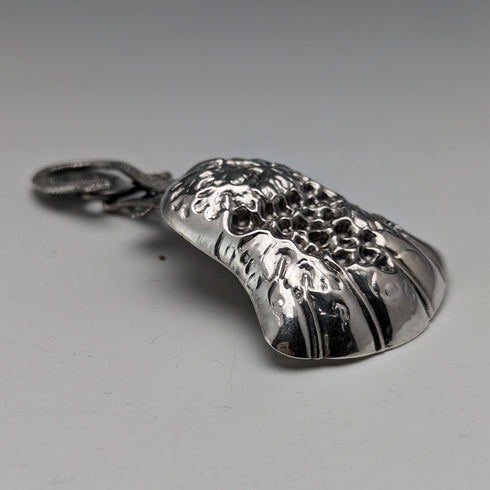 1880 British Antique Sterling Silver Tea Caddy Spoon with Grape Decoration